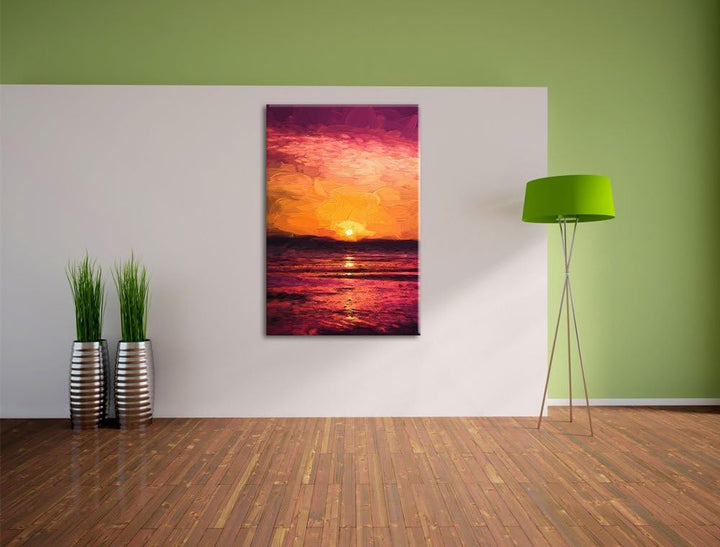 Pixxprint Sonnenaufgang über Meer als Leinwandbild/Grösse: 100x70 cm/Wandbild/Kunstdruck/fertig besp