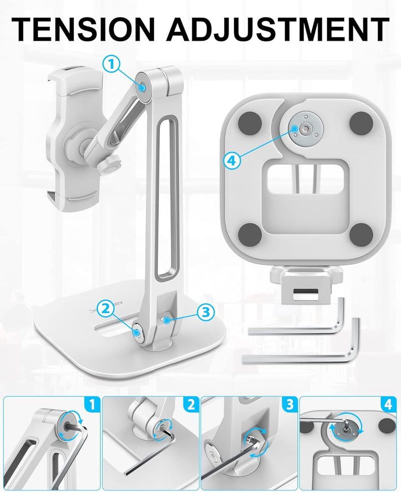 AboveTEK Long Arm Aluminium Tablet Ständer, Klapp Tablet Ständer mit 360 ° Swivel Clamp Halterung, p