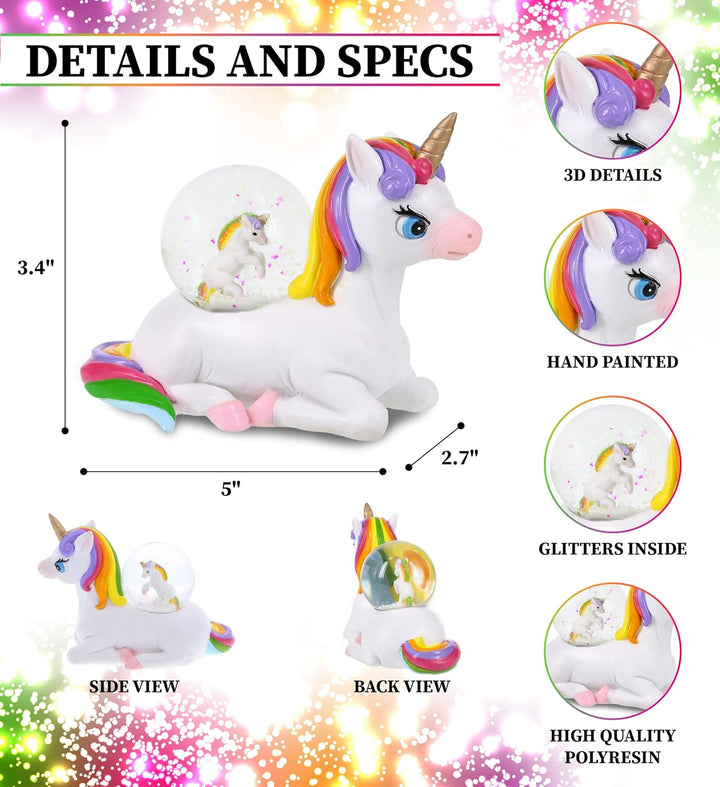 COTA Globa Einhorn Schneekugel Dekor - Rosa Funkeln Regenbogen Figur, Coole Ornament Miniatur für Wo