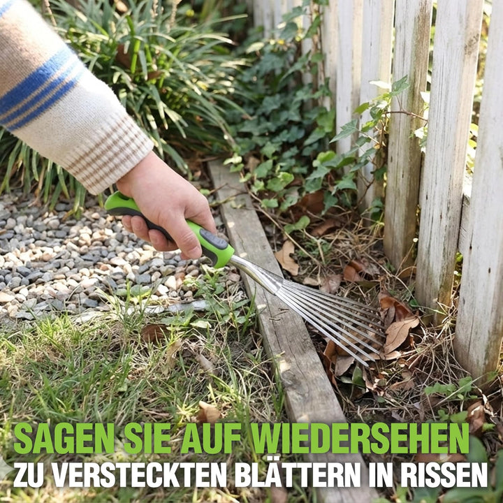 WORKPRO 41 cm Handrechen für Laub, 9-Zahn Gartenhandharke, Edelstahl Fächerrechen mit ergonomischem