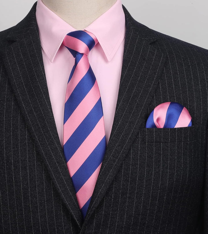 HISDERN Herren Hemd Langarm Einfarbige Hemden mit Krawatte und Taschentuch Formelle Businesshemd Hoc