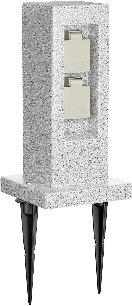ledscom.de Garten-Steckdosensäule POCK mit Erdspiess Stein-Optik für aussen, 2-Fach, Kunstharz, ecki