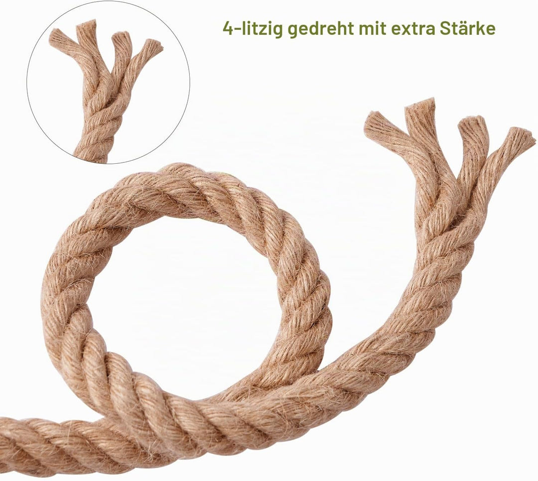 Juteseil 24mm 20M,Natürliche Hanfseil 4-Stränge Dicke Jute Schnur Gedreht Tauwerk Tau Seil für Garte