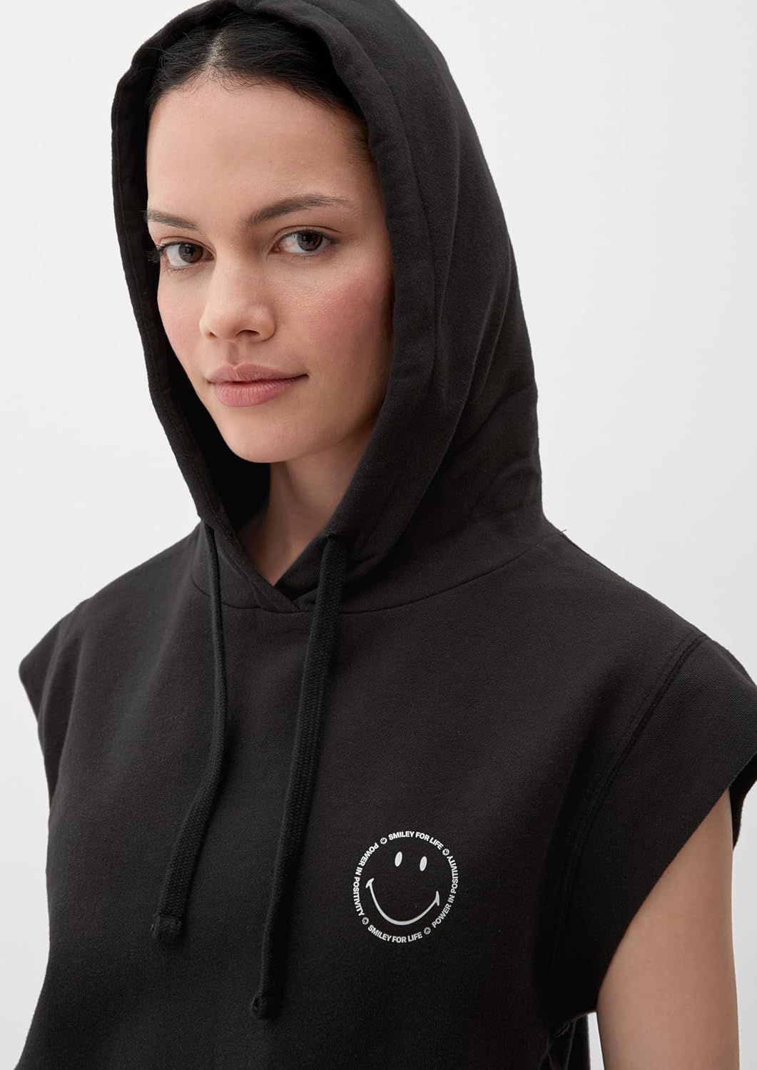 s.Oliver Kurzarm-Sweatshirt mit Smiley®-Print, Schwarz