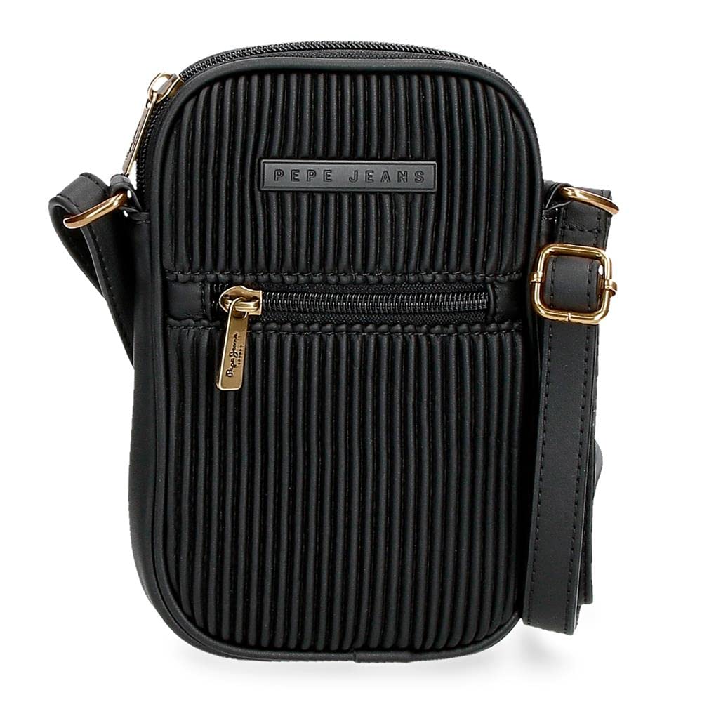 Pepe Jeans Aurora Umhängetasche Handyhalter Schwarz 11x17,5x2,5 cm Kunstleder Schwarz mobile Umhänge