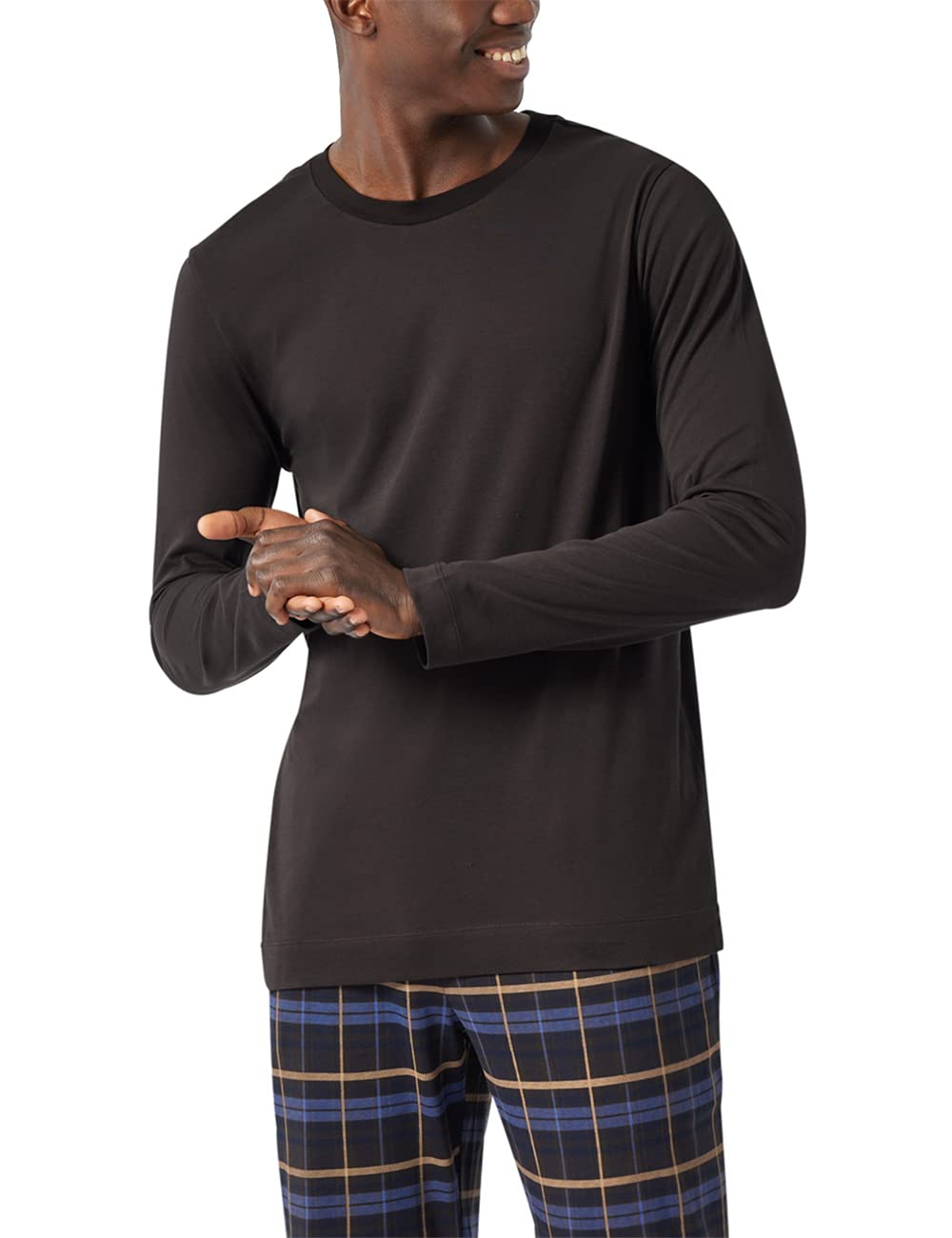 Schiesser Herren Langarmshirt Rundhals Pyjamaoberteil 48 Dunkelbraun, 48 Dunkelbraun