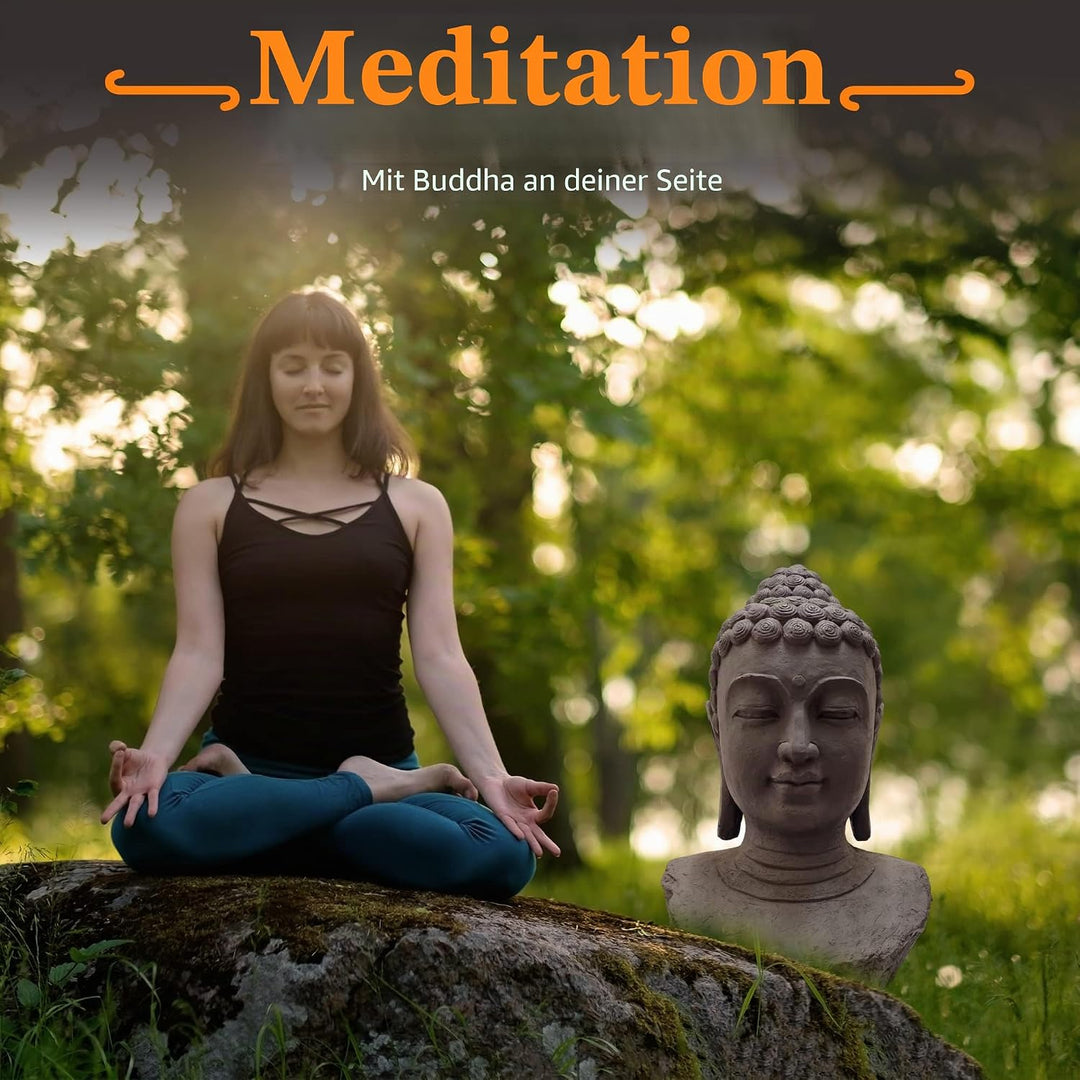 XL Buddha Kopf Gartenbilder für Outdoor - Meditation - Gross Dunkel Grau Gartenbild - 60cm