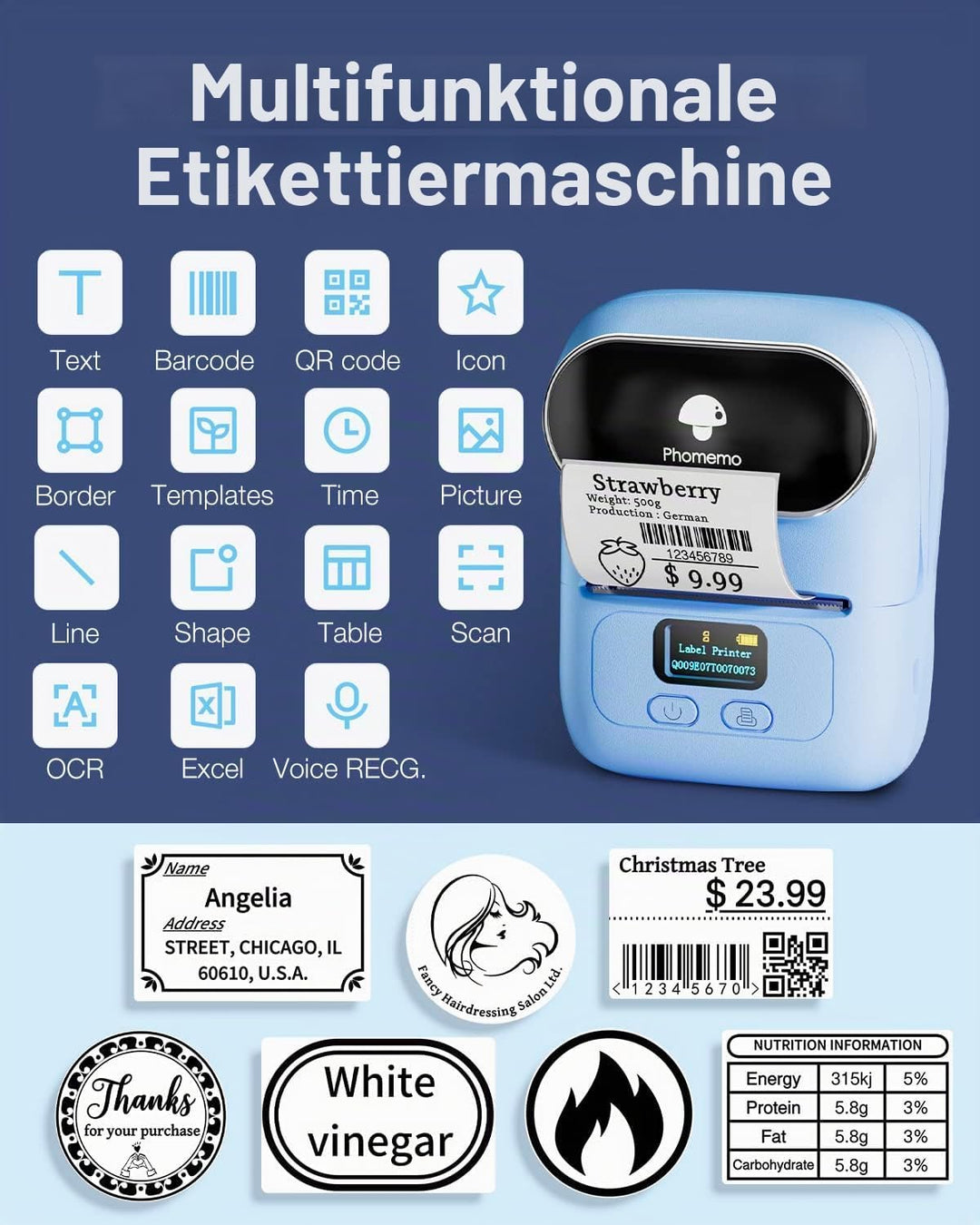 Phomemo Etikettendrucker - M110 Bluetooth tragbare Etikettendrucker-Maschine für Kleinunternehmen, A