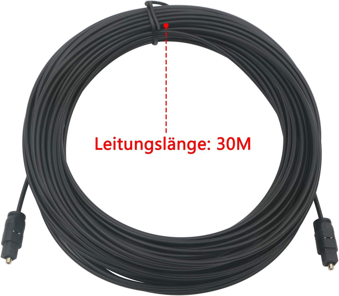 Pxyelec 30M Schwarz SPDIF Toslink-Kabel für digitales Glasfaser-Audio für Heimkino, Digitalfernsehen