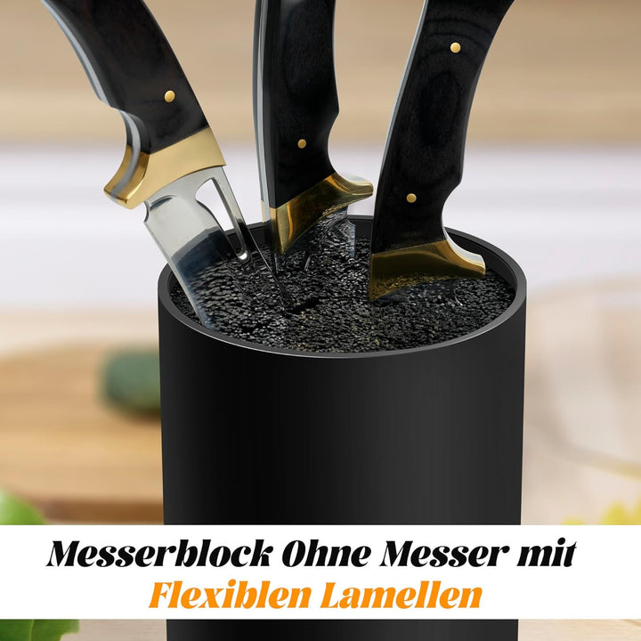 Messerblock Ohne Messer für Küche, Universal Schwarz mit Flexiblen Lamellen, Leer für 4-10 Messer Al