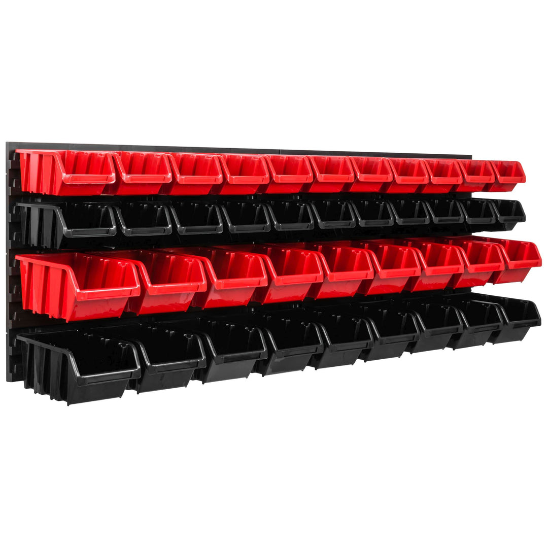 Lagersystem Werkstattregal | 115 x 39 cm | 40 stck. Box | Wandregal mit Stapelboxen - Wandplatten Ex