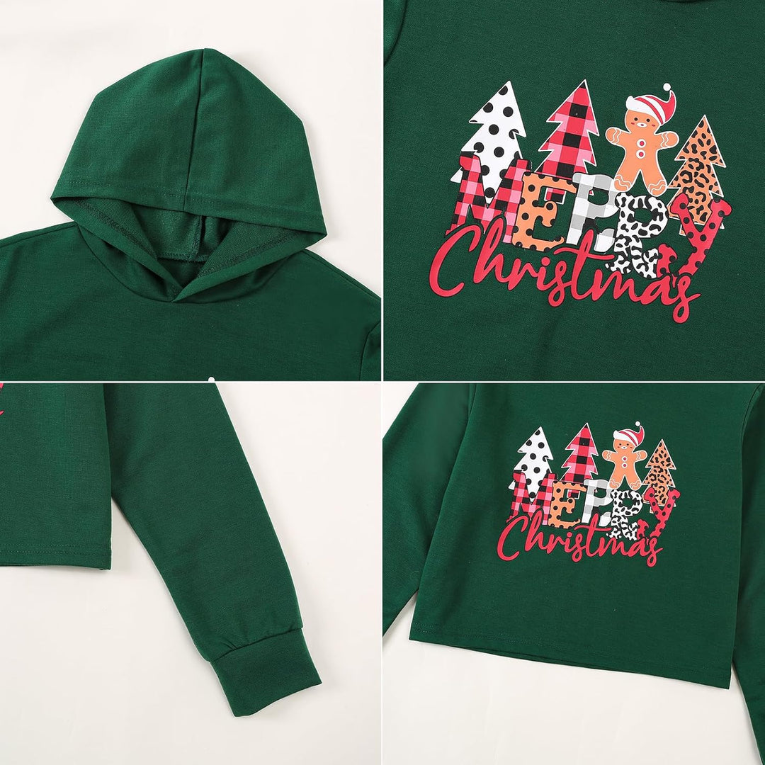Mädchen Weihnachten Sweatshirts Brief gedruckt Crop Top Kinder Weihnachtsbaum Hoodies Langarm Pullov