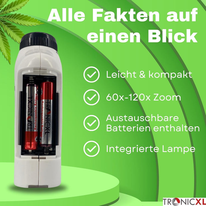 Grow Taschenmikroskop + Akkus 60x - 120x Lupe Mikroskop für Trichome Ernte Zubehör für Growbox Growe