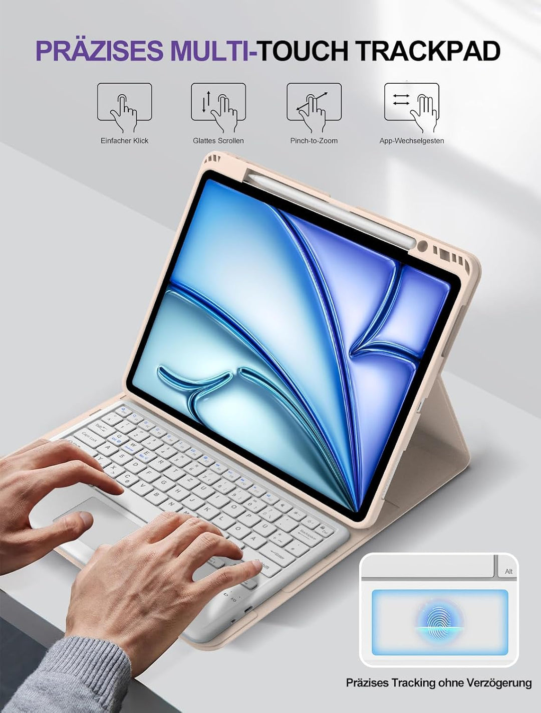 JADEMALL Für iPad Air 13" Hülle mit Tastatur & Touchpad – Kompatibel mit iPad Air 13 (2026 M4/2025 M
