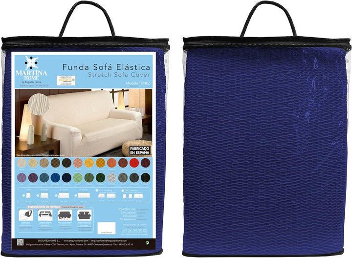 Martina Home Tunez elastischer Sofabezug, Stoff, Blau (Navy), 4 Sitzer (220 bis 260 cm) Marine 4 Plä