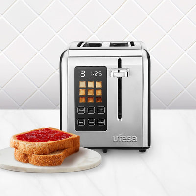 Ufesa Digital Future Toaster Edelstahl mit 2 Scheiben, 950W Leistung, 9 Bräunungsgrad für Brot und B