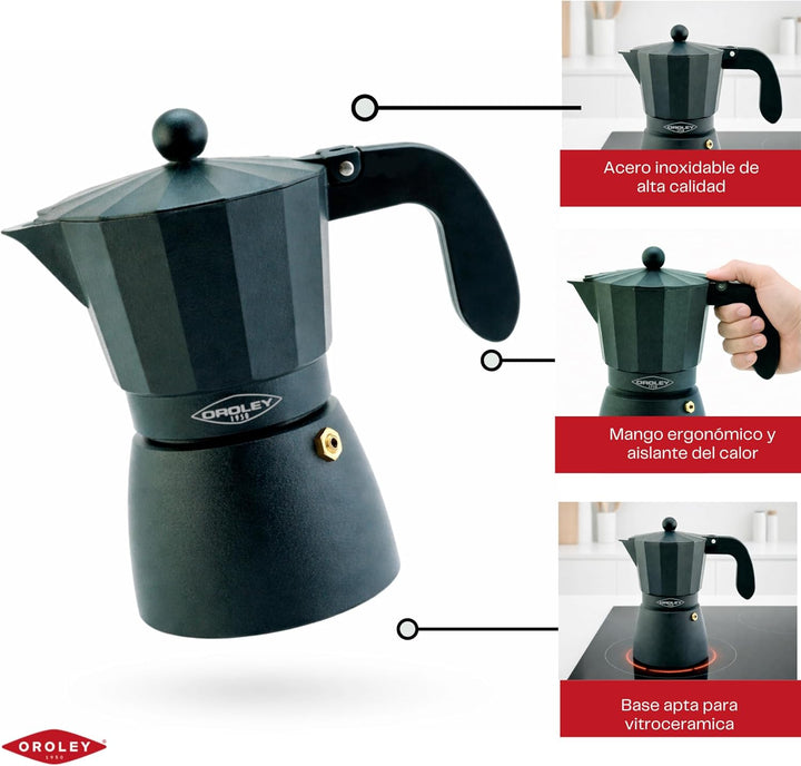 Oroley Touareg-Espressokocher, schwarz, Herd, für gemahlenen Kaffee, Espresso)