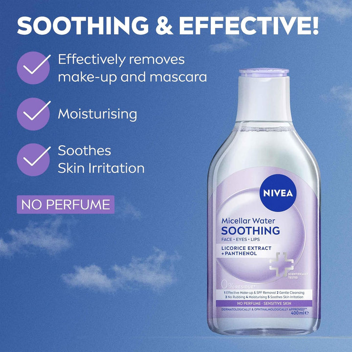 NIVEA MicellAIR 5 Stück Skin Breathe Mizellenwasser (400ml), 3-in-1 Sensitive Make Up Entferner Mize