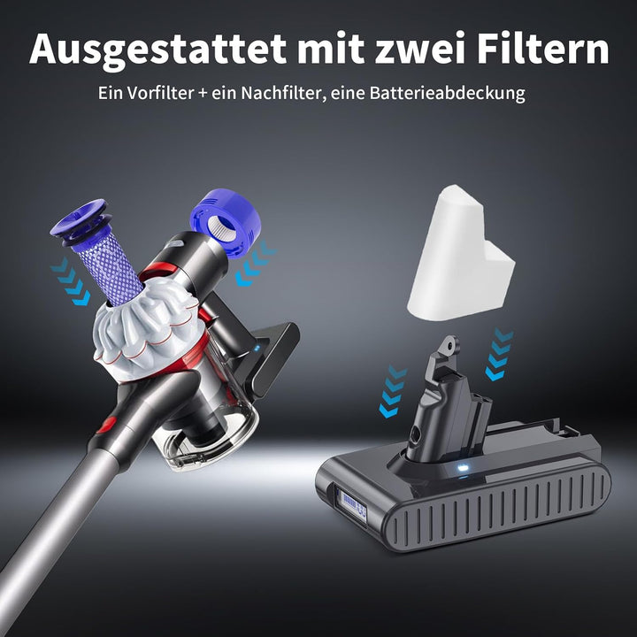 V6 Akku für Dyson, Ersatzakku für Dyson V6 Akku (LCD Display) | Kompatibel mit Animal Absolute Motor