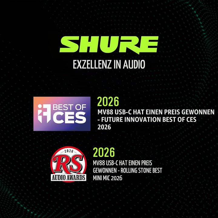 Shure MV88 USB-C Stereo-Mikrofon für Mobile Aufnahmen und Vlogging – mit Auto-Level-Modus, Echtzeit-