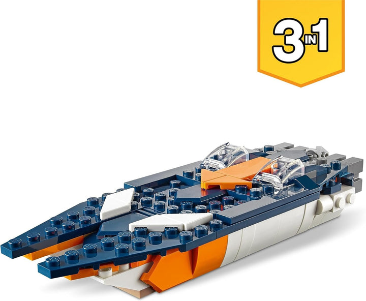 LEGO 31126 Creator 3-in-1 Überschalljet, Flugzeug, Hubschrauber und Boot, 3 Modelle zum Bauen, Spiel