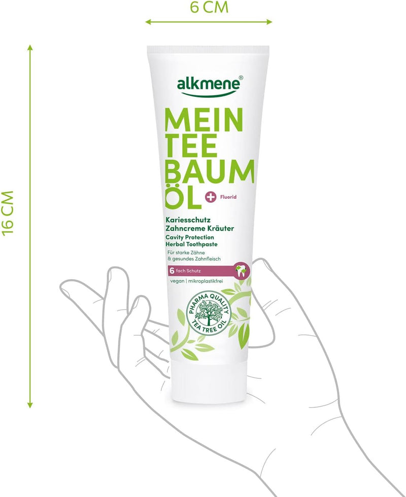alkmene Mein Teebaumöl Kariesschutz Zahncreme Kräuter 6x 100 ml mit 6fach Schutz - naturreines Teeba