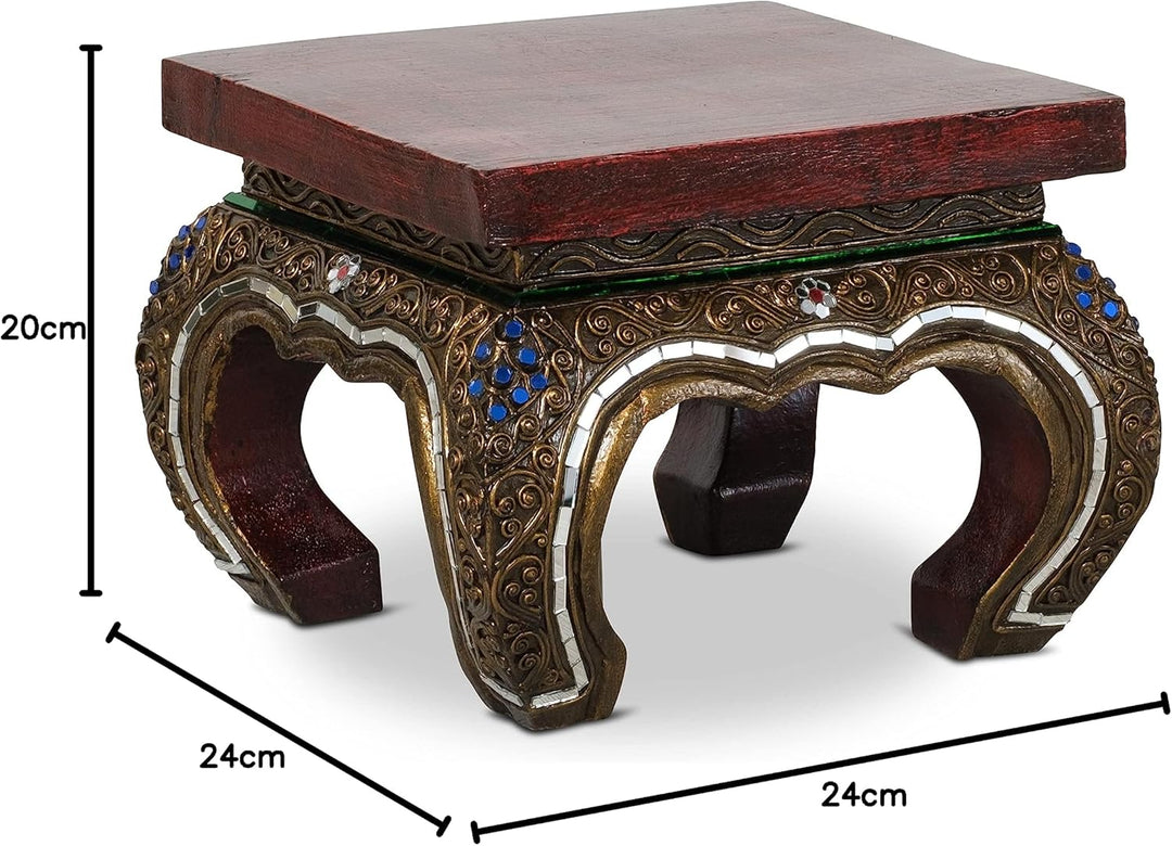 livasia Opiumtisch aus Massivholz – 24x24x20cm – Handgeschnitzter Beistelltisch Holz aus Thailand, N