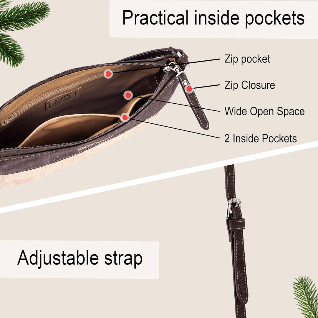 Corkor Vegane Umhängetasche Damen Geldbeutel Schultertaschen Handtasche Schulter Natur-Leder Natur K
