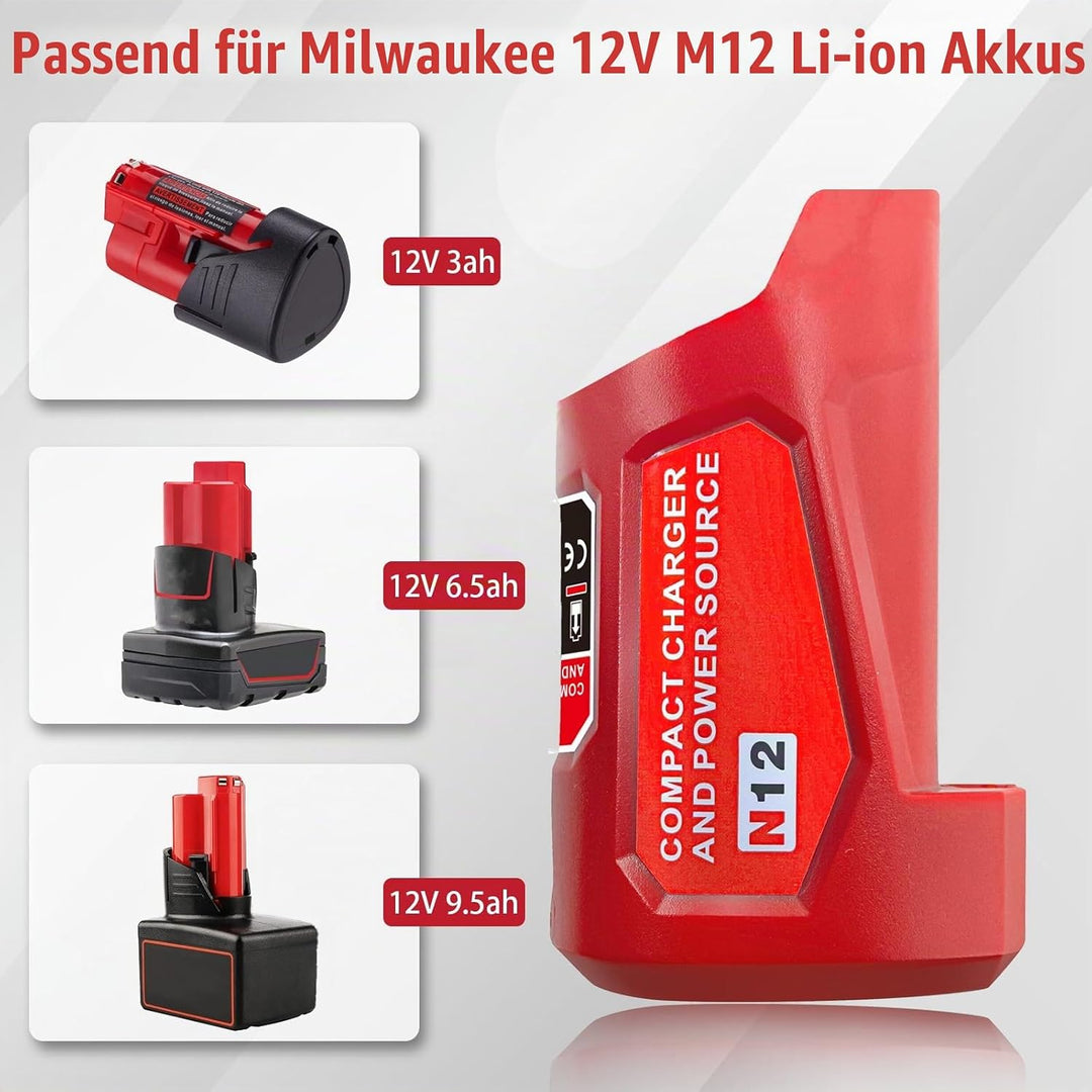Upgrade für M12 USB Power Source Ladegerät Adapter, für Milwaukee 12V Akku, Typ-C Eingang, USB Ausga