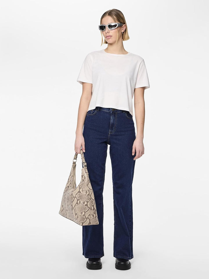 NAME IT Damen Pcpeggy Hw Wide Pant Db Noos Bc XS Dark Blue Denim, XS Dark Blue Denim