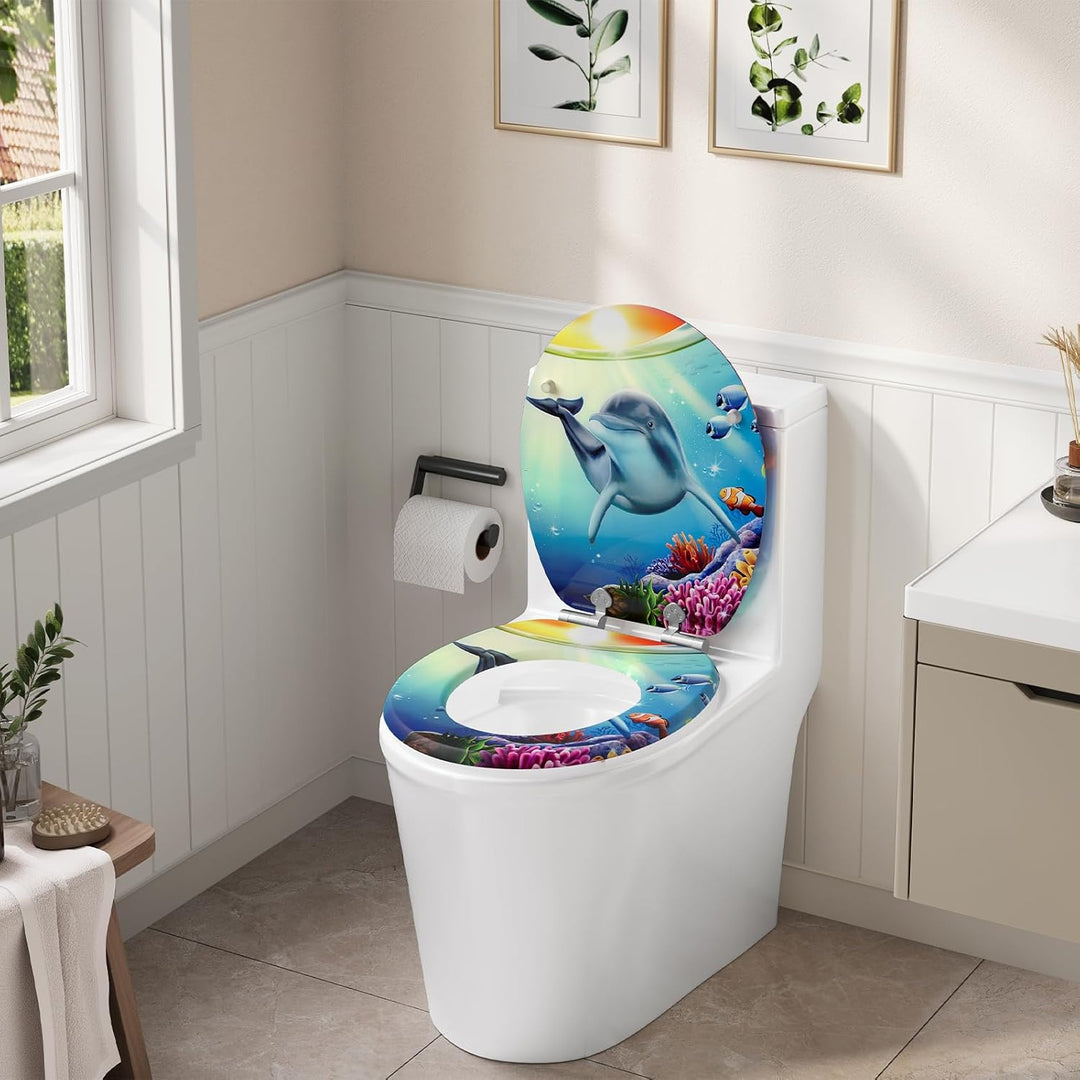 WOLTU Toilettendeckel mit Absenkautomatik Holz, Toilettensitz Klodeckel Klobrille WC Sitz O-Form mit