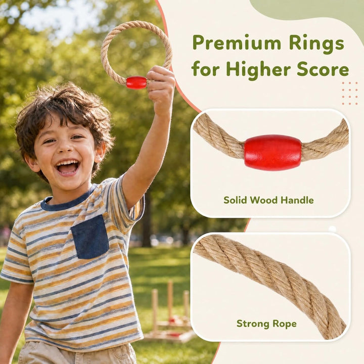 HOMASIS Ringwurfspiel Kinder Outdoor aus Holz, Natur