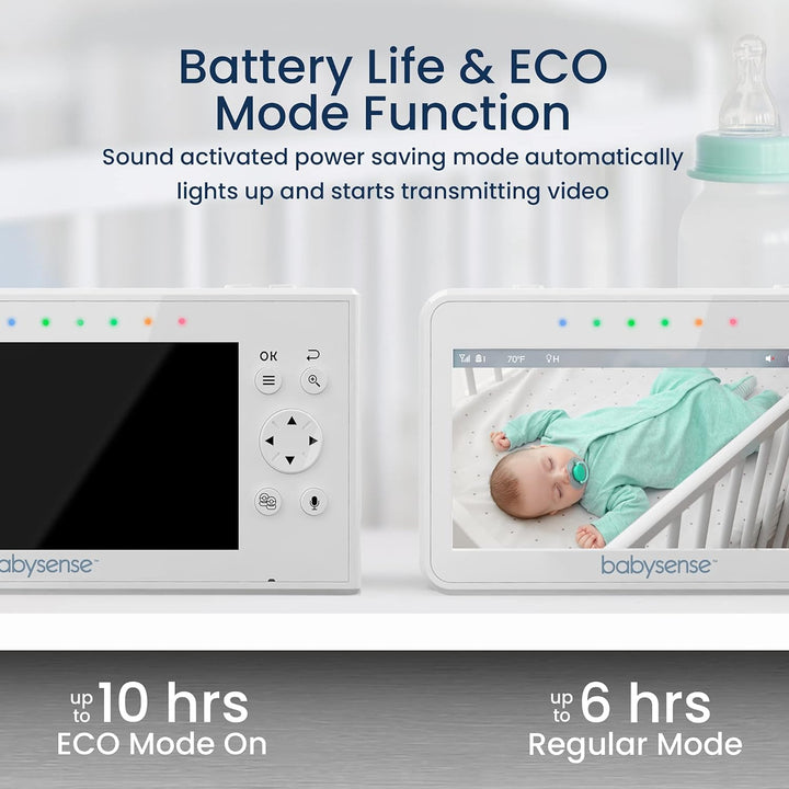 Babysense Babymonitor mit Geteilter Bildschirm 4,3“, Video Babyphone mit zwei Kameras, PTZ-Funktion,