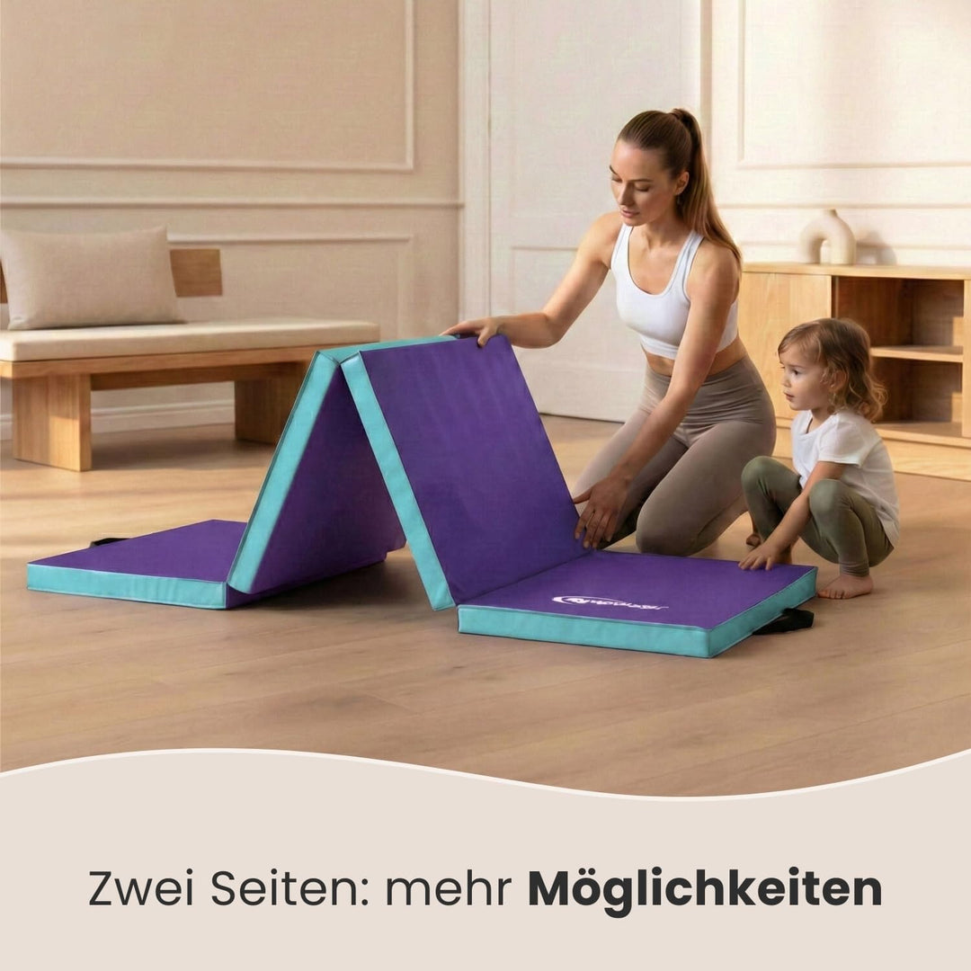 eyepower klappbare Turnmatte für Zuhause 180x60x5 cm - dicke Gymnastikmatte - Weichbodenmatte faltba