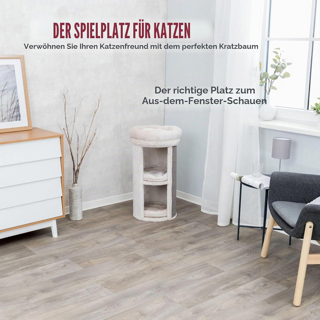 TRIXIE Pet Products Mexia 2-stöckiger Katzenturm, Grau grau 39 x 39 x 73 cm Single, grau 39 x 39 x 7