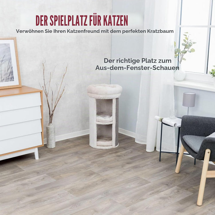 TRIXIE Pet Products Mexia 2-stöckiger Katzenturm, Grau grau 39 x 39 x 73 cm Single, grau 39 x 39 x 7