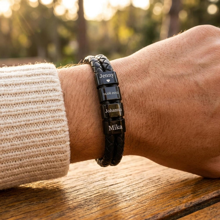 UNIQAL | Personaliesiertes Lederarmband mit Gravur "SHAPE" Herren Damen | Leather Bracelet mens | Ma