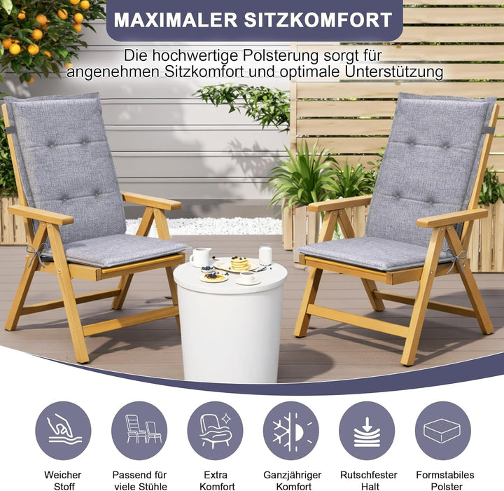 Relexo Premium - Hochlehner Auflage Gartenstuhl Stuhlauflage mit Polster, Outdoor Sitzkissen &amp; Stuhl
