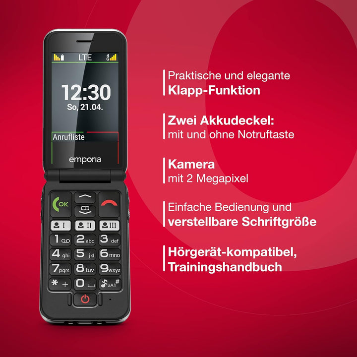 Emporia JOY-LTE - 4G-Handy für ältere Menschen, hohe Lautstärke, 2,8-Zoll-Farbdisplay, 3 Schnellanru