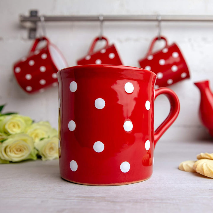 City to Cottage® - Keramik XXL Becher 500 ml | Kaffeebecher | Rot und Weiss | Polka Dots | Handgemac