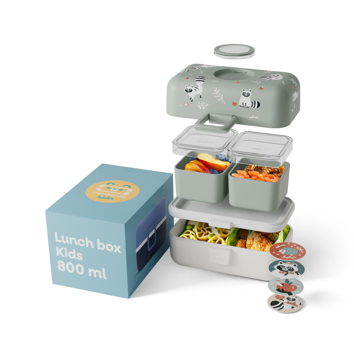 monbento - Kinder Lunchbox MB Tresor Raccoon - Waschbär - Bento Box mit 3 Fächern - Ideal für Mittag