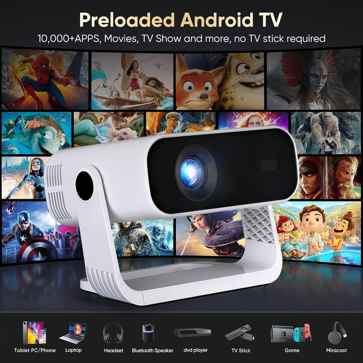Wielio 2026 New Smart Projector Eingebaute Apps, Native 1080P 4K unterstützt, WiFi 6 &amp; Bluetooth 5.2