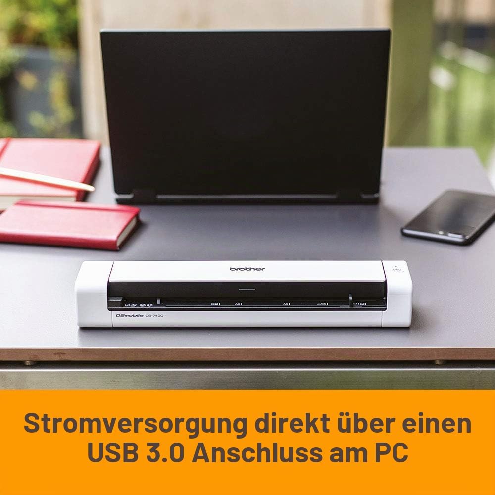 Brother DS-740 Mobiler Scanner | A4 | Vorder- und Rückseite | USB-Netzteil | 15 ppm | Farbe | Schwar