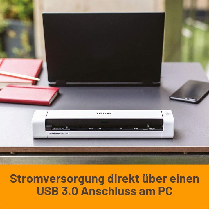 Brother DS-740 Mobiler Scanner | A4 | Vorder- und Rückseite | USB-Netzteil | 15 ppm | Farbe | Schwar