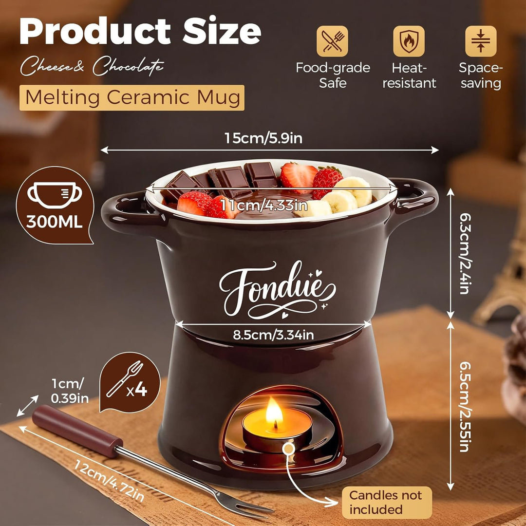 Yoassi Keramik Käsefondue Set, Mini Schokoladenfondue Tasse, Käsebecher mit 4 Gabeln, zum Schmelzen