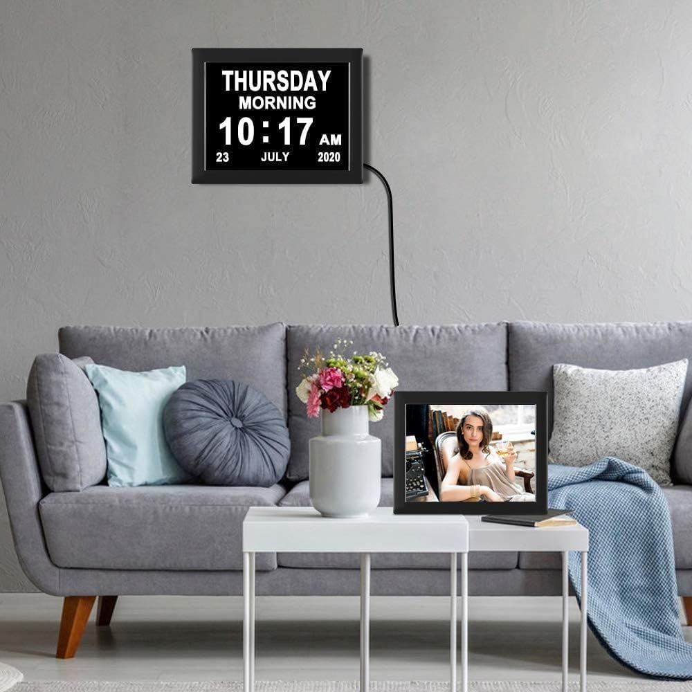 8 Zoll Wecker Digital mit Automatische Helligkeitsanpassung, Leiser LCD-Display-Wecker mit Luftfeuch