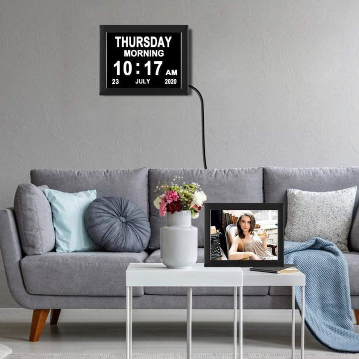 8 Zoll Wecker Digital mit Automatische Helligkeitsanpassung, Leiser LCD-Display-Wecker mit Luftfeuch