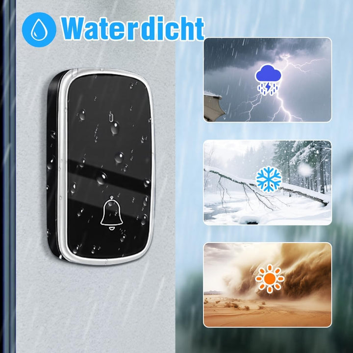 Bell4U Kabellose Funkklingel - Batterielos - Plug & Play Türklingel, Wasserdicht, 32 Melodien, Haust