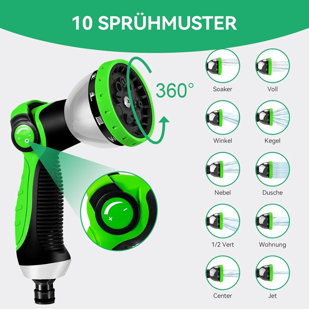 Flexibler Gartenschlauch 15m/50Ft - Ausziehbare Garten Schlauch mit 10 Funktions Düse Brause Adapter