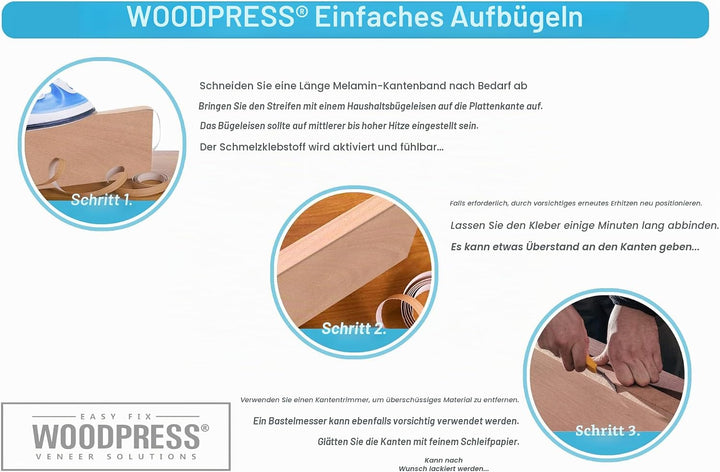 WoodPress® 15mm Mattweisse Melamin Kantenumleimer mit Schmelzkleber – 50m Industrielle Rolle – Einfa